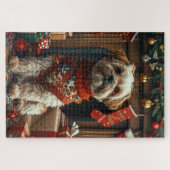 Puzzle Chien Shih Tzu Avec Foyer Cadeaux De Noël (Horizontal)