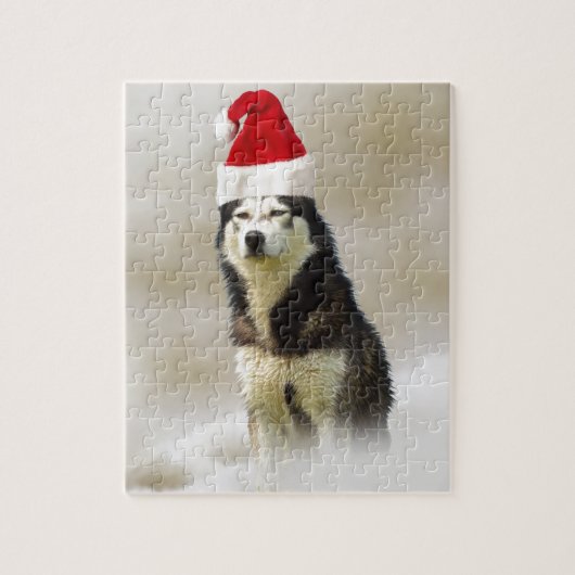 Puzzle Chien sibérien Husky avec chapeau de Santa Hat en (Vertical)