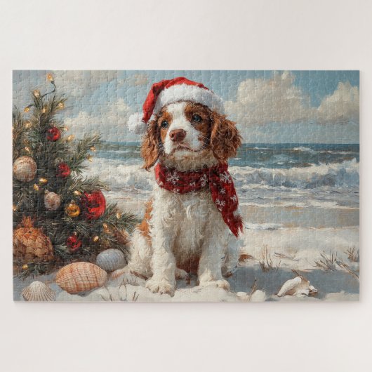 Puzzle Chien Springer Spaniel Noël Vintage Plage (Horizontal)