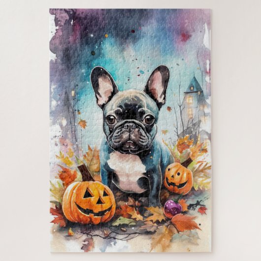 Puzzle Chien-taureau français d'Halloween avec la peur Ci (Vertical)