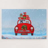 Puzzle Chien-taureau français en voiture avec le Père Noë (Horizontal)