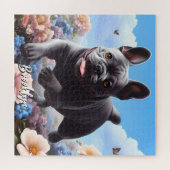 Puzzle Chien-taureaux et fleurs bleu français (Horizontal)