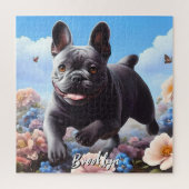 Puzzle Chien-taureaux et fleurs bleu français (Vertical)