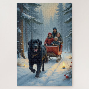 Puzzle Chien Terre-Neuve Randonnée en Traîneau Noël