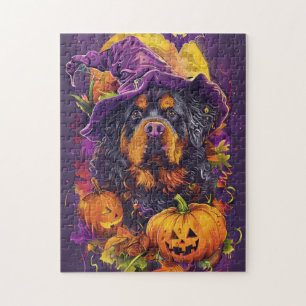 Puzzle Chien tibétain mastiff effrayant Halloween Sorcièr