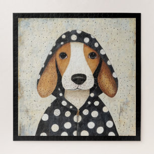 Puzzle Chien triste Beagle en capuche à pois