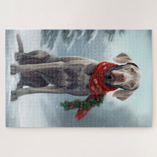 Puzzle Chien Weimaraner à Noël de neige (Horizontal)