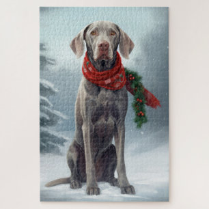 Puzzle Chien Weimaraner à Noël de neige