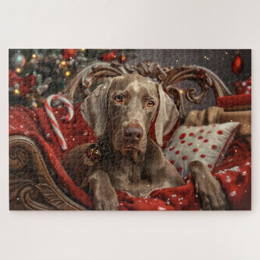Puzzle Chien Weimaraner Noël Fête (Horizontal)