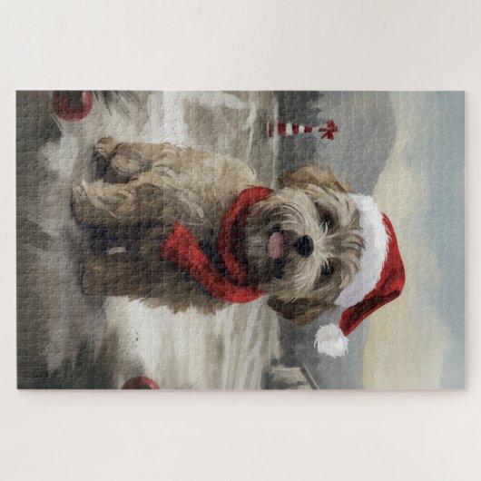 Puzzle Chien Yorkipod en Noël de neige (Horizontal)