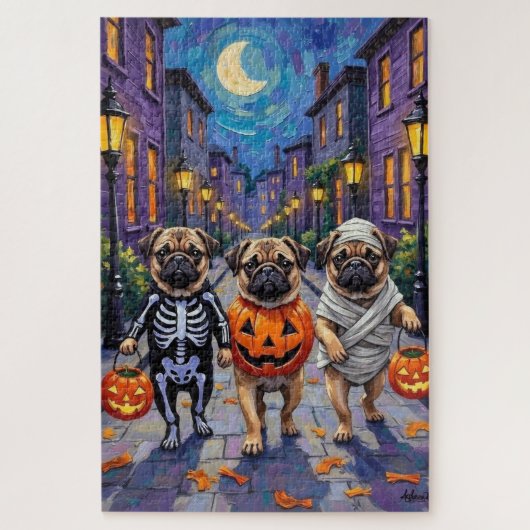 Puzzle Chiens Carlin faisant Trick-or-Treating dans des c (Vertical)