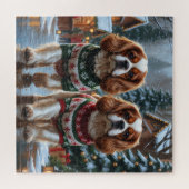 Puzzle Chiens Cavalier King Charles Spaniel Noël Neige (Horizontal)