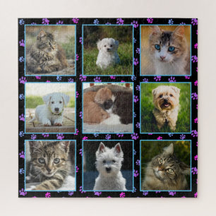 Puzzle Chiens Chats Bleu Violet Rose Empreintes de Patte