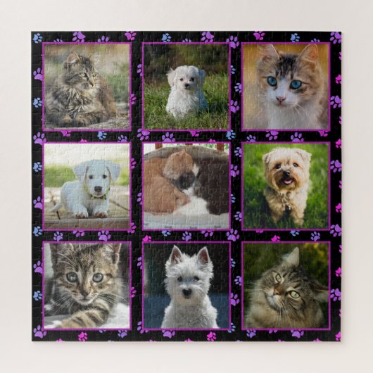 Puzzle Chiens Chats Rose Violet Bleu Empreintes de Patte (Vertical)
