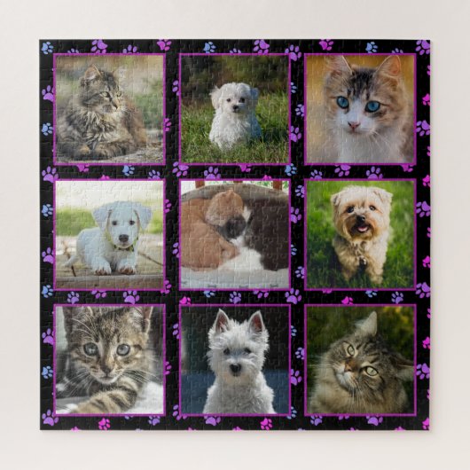 Puzzle Chiens Chats Rose Violet Bleu Empreintes de pattes (Vertical)