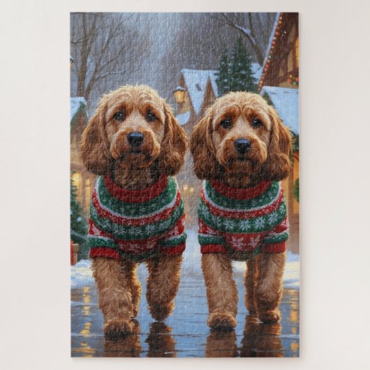 Puzzle Chiens Cockapoo Noël Neige Fêtes (Vertical)