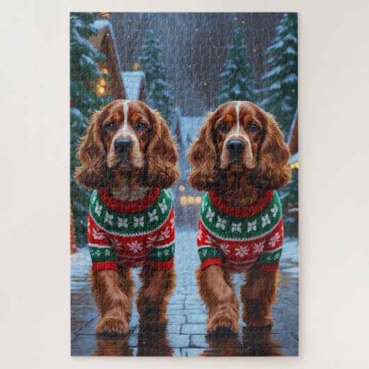 Puzzle Chiens Cocker Spaniel Noël Neige Fêtes (Vertical)