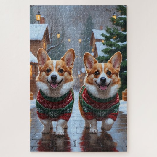 Puzzle Chiens Corgi Noël Hiver Fêtes (Vertical)