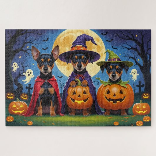 Puzzle Chiens d'Affenpinscher Citrouille Halloween Funny (Horizontal)