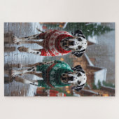 Puzzle Chiens dalmatiens Noël Neige Fêtes (Horizontal)