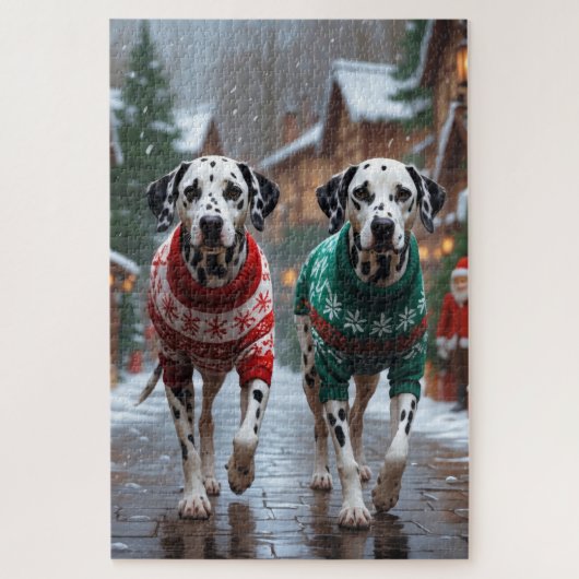 Puzzle Chiens dalmatiens Noël Neige Fêtes (Vertical)