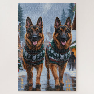 Puzzle Chiens de berger allemands Noël Neige Fêtes