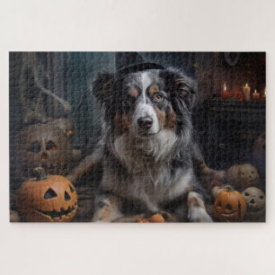 Puzzle Chiens de berger australiens Citrouilles Halloween