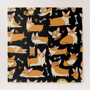 Puzzle Chiens De Corgi, Arrière - plan Sans Seamless.