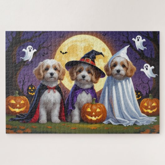 Puzzle Chiens de Coton De Tulear Citrouille Halloween Fun (Horizontal)