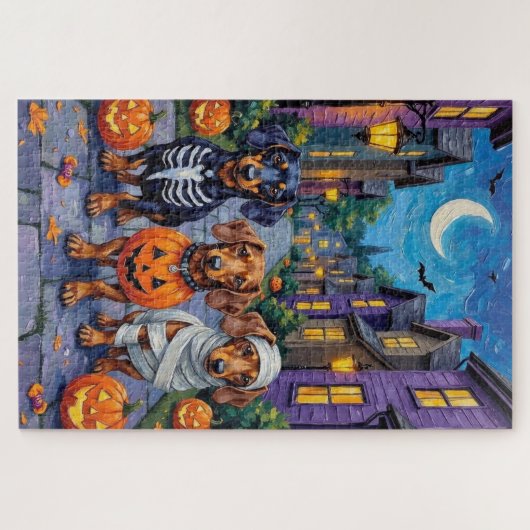 Puzzle Chiens de Dachshund Trick-or-Treating en Halloween (Horizontal)
