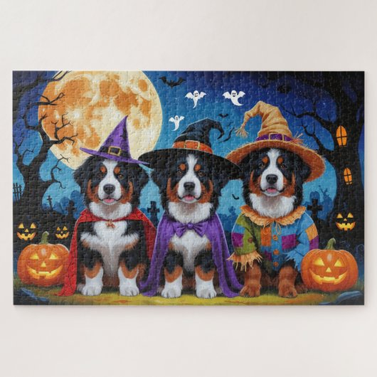 Puzzle Chiens de Montagne Bernese Citrouille Halloween Dr (Horizontal)