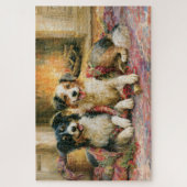 Puzzle Chiens de Noël Cheminée Rustique Peinture Nostalgi (Vertical)
