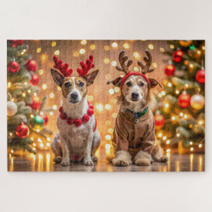 Puzzle Chiens de Noël habillés en rennes