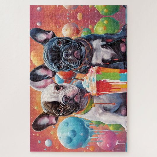 Puzzle Chiens de taureau français, Milkshake (Vertical)