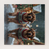 Puzzle Chiens de Terre-Neuve Noël Neige Fêtes (Horizontal)