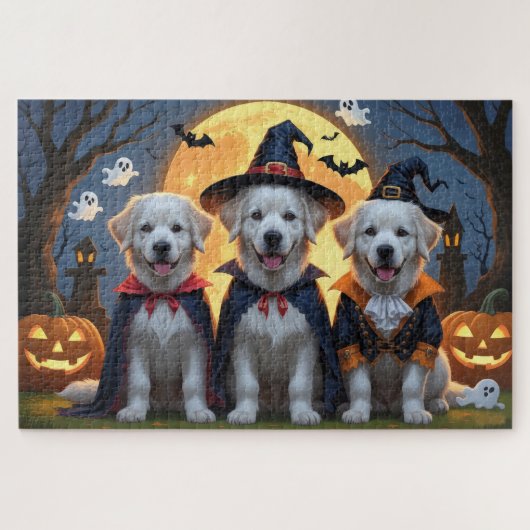Puzzle Chiens des grandes Pyrénées Citrouille Halloween d (Horizontal)