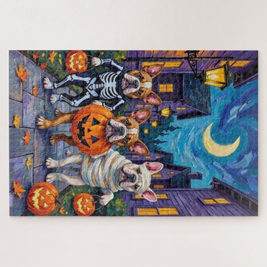 Puzzle Chiens en taureaux en costumes d'Halloween (Horizontal)