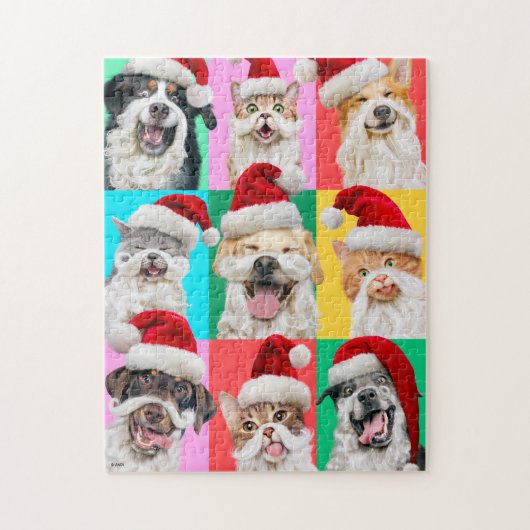 Puzzle Chiens et chats avec la barbe du Père Noël (Vertical)