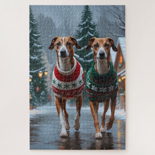 Puzzle Chiens Greyhound Noël Neige Fêtes (Vertical)