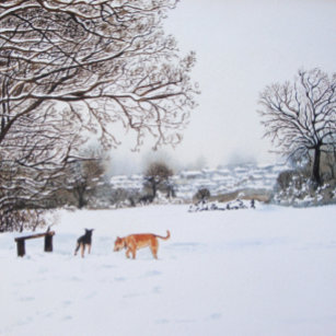 Puzzle chiens jouant dans la scène de neige paysage d'hiv