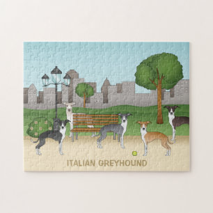 Puzzle Chiens levrettes italiens mignons dans un parc - A