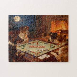 Puzzle Chiens mignons drôles jouant à un jeu de société