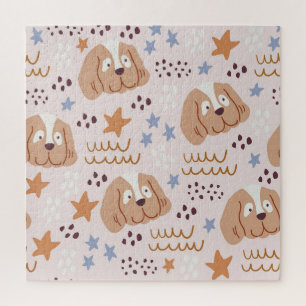 Puzzle Chiens mignons, étoiles, lignes : vintage sans sou