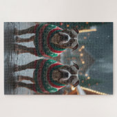 Puzzle Chiens Pitbull Noël Neige Fêtes (Horizontal)