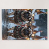 Puzzle Chiens Pug Noël Fête de la neige (Horizontal)