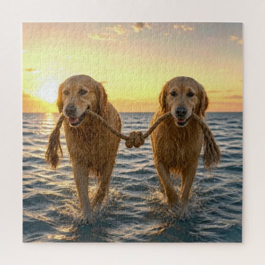 Puzzle Chiens Retriever doré avec corde nouée (Vertical)