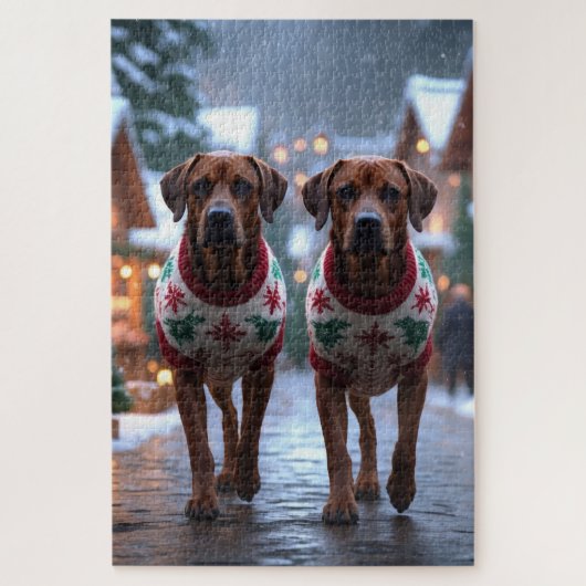 Puzzle Chiens Rhodesian Ridgeback Noël Neige Fêtes (Vertical)