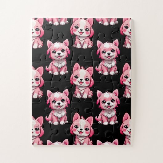 Puzzle Chiens roses mignons - Noir  (Vertical)
