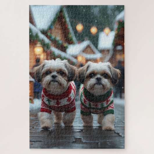 Puzzle Chiens Shih Tzu Noël Neige Fêtes (Vertical)