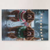 Puzzle Chiens Spaniel Tibétain Noël Neige Vacances (Horizontal)